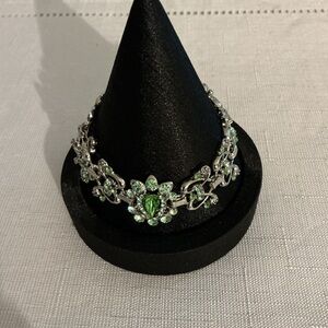 Peridot Rhinestone Heart Shaped Silver Tone Bracelet